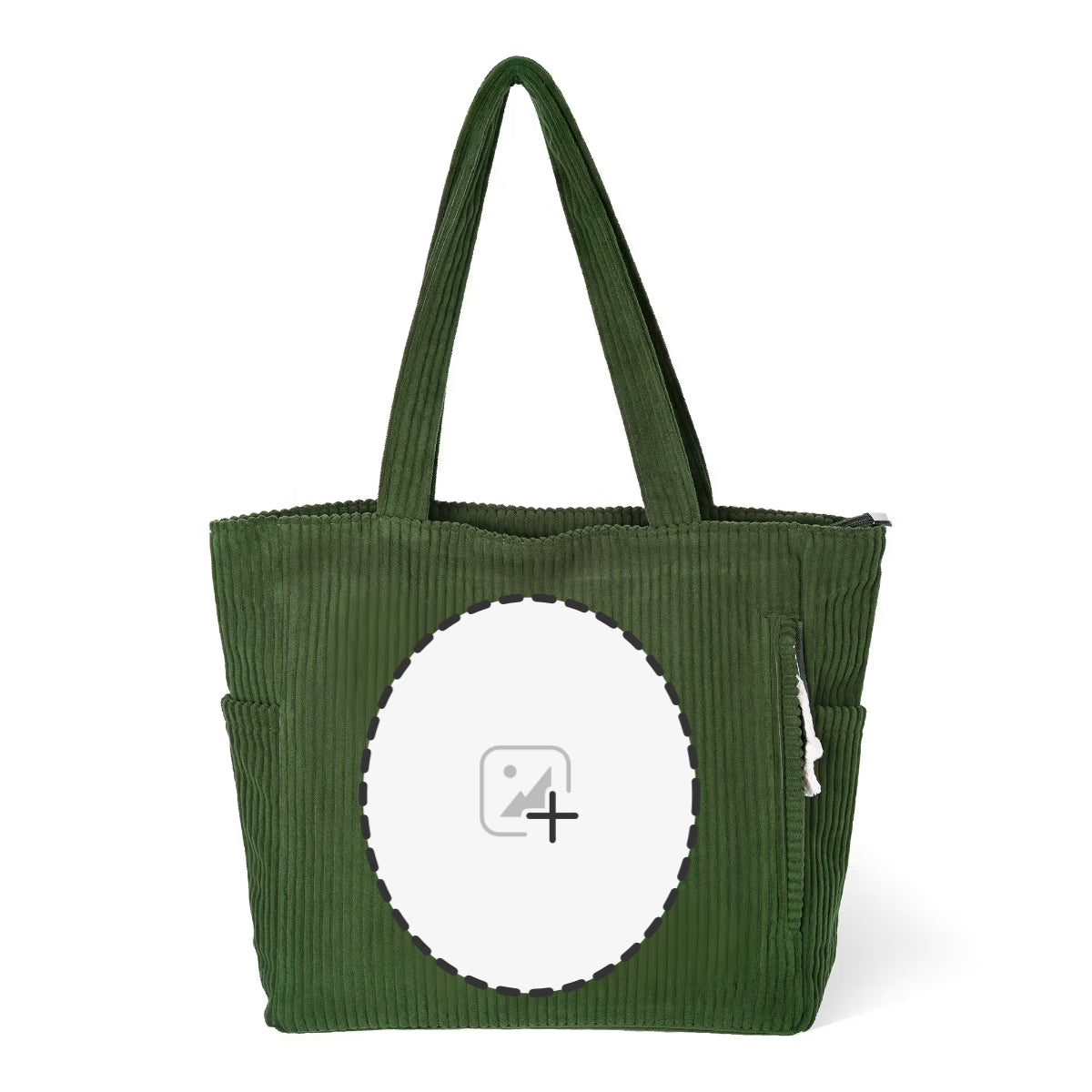 Custom Name & Photo Oil Painting Pet Portrait Corduroy Tote Bag, Large Capacity Zippered Handbag with Pockets, Birthday/Memorial Gift for Pet Parents
